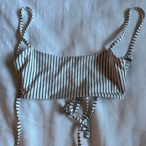 Gold black and white strip bikini set